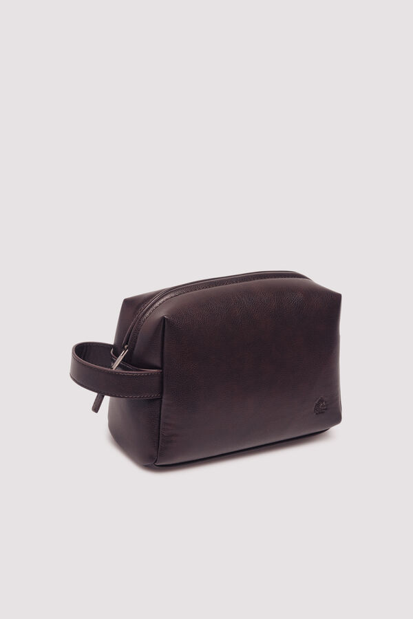 Springfield Bolsa de higiene casual com efeito pele marrom castanho