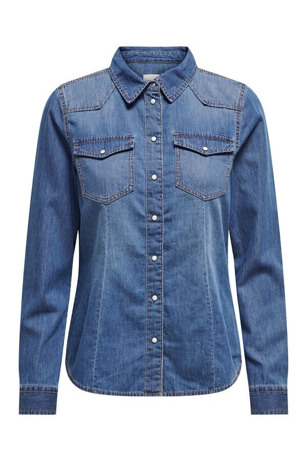 Only Camisa de ganga de manga comprida azul