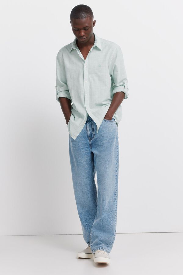 Springfield Camisa leve micro riscas verde