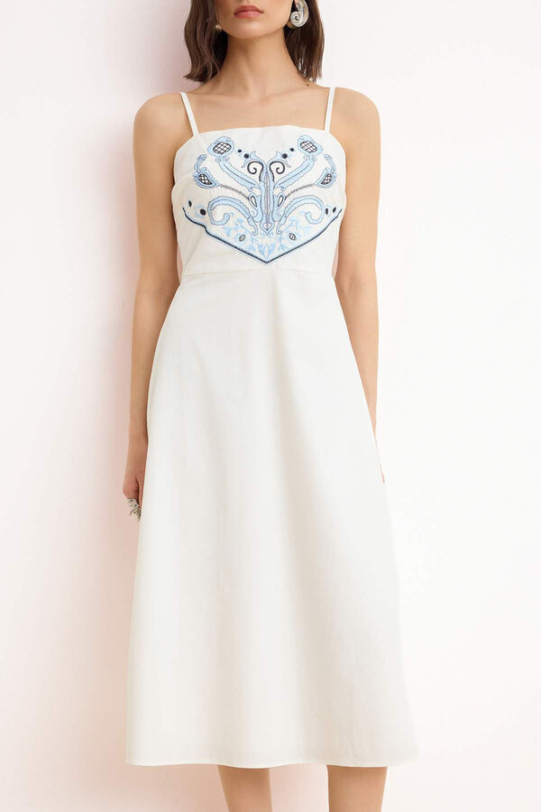 Trendyol Vestido midi de al&ccedil;as bordado bege