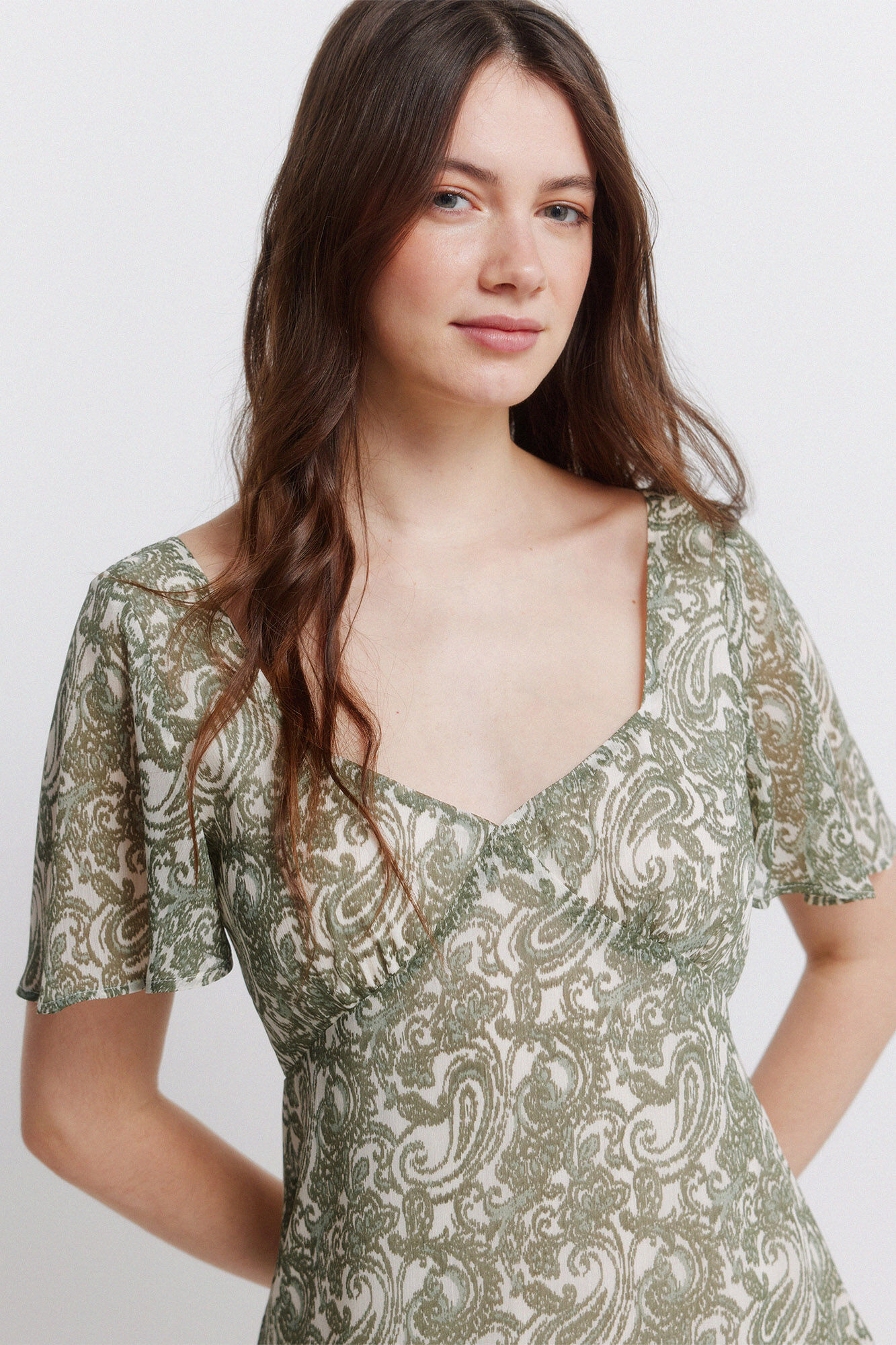 Springfield Vestido corto paisley volantes