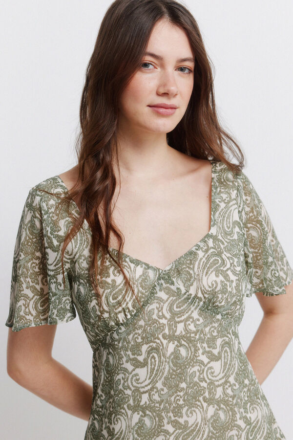 Springfield Vestido curto com folhos estampado paisley Caqui escuro