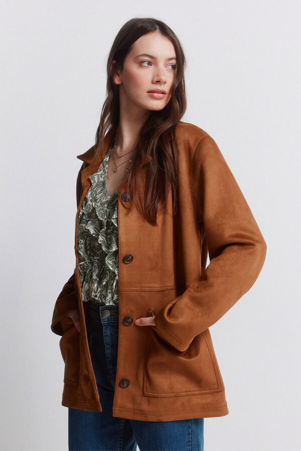 Springfield Blazer em camur&ccedil;a sint&eacute;tica camel