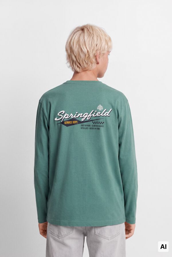 Springfield Kids T-shirt manga comprida com logo Springfield para crian&ccedil;a verde