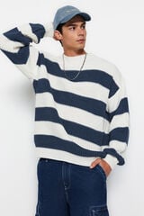 Trendyol Jersey de punto texturizado con cuello redondo azul