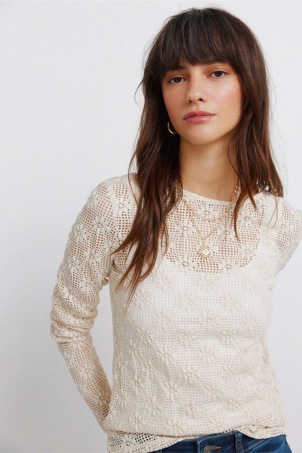 Springfield T-shirt manga comprida em malha castanho