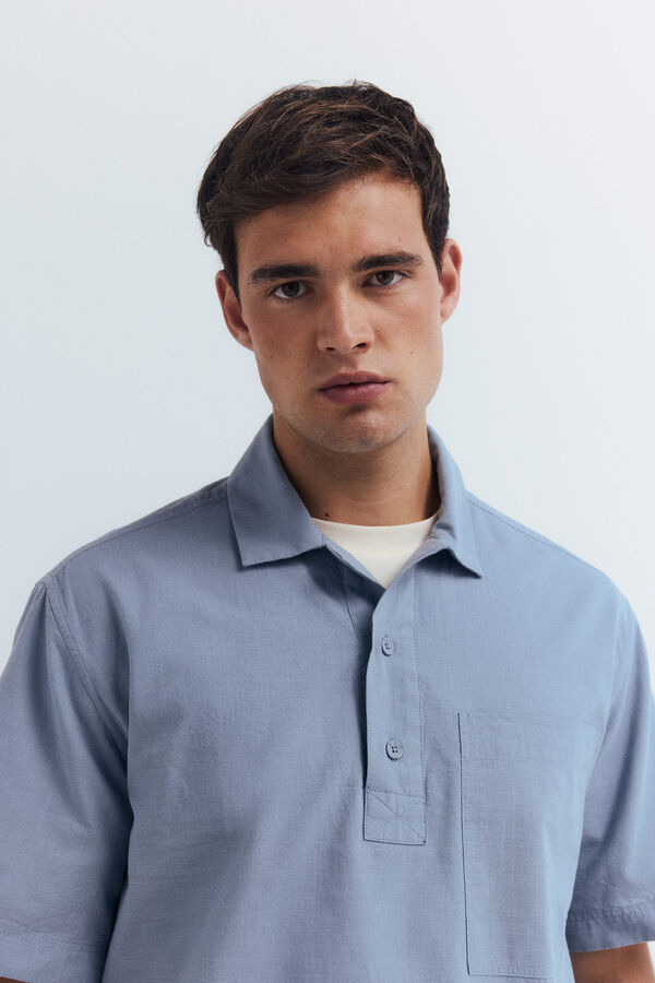 Springfield Camisa manga corta polera algodón slub azul