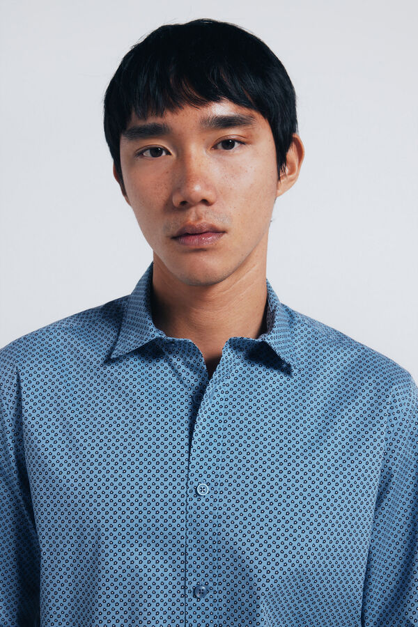 Springfield Camisa popelina micro estampado azul