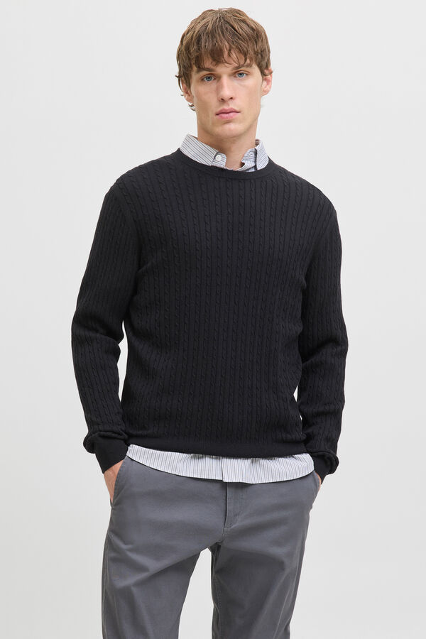 Jack & Jones Camisola de malha trançado preto