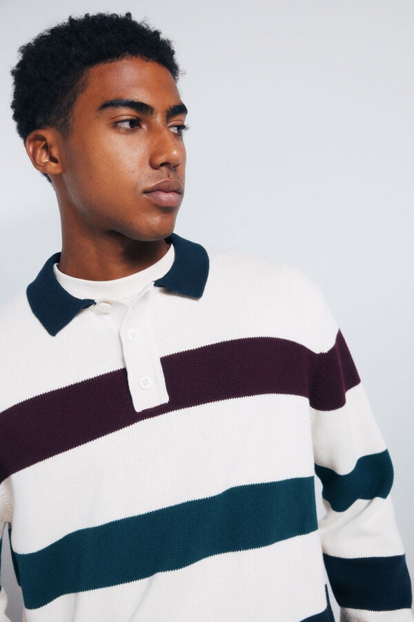 Springfield Camisola riscas de gola polo branco