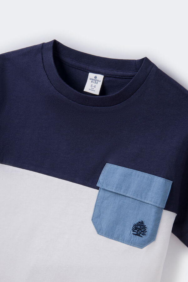 Springfield Boys' colour block T-shirt with pocket blue