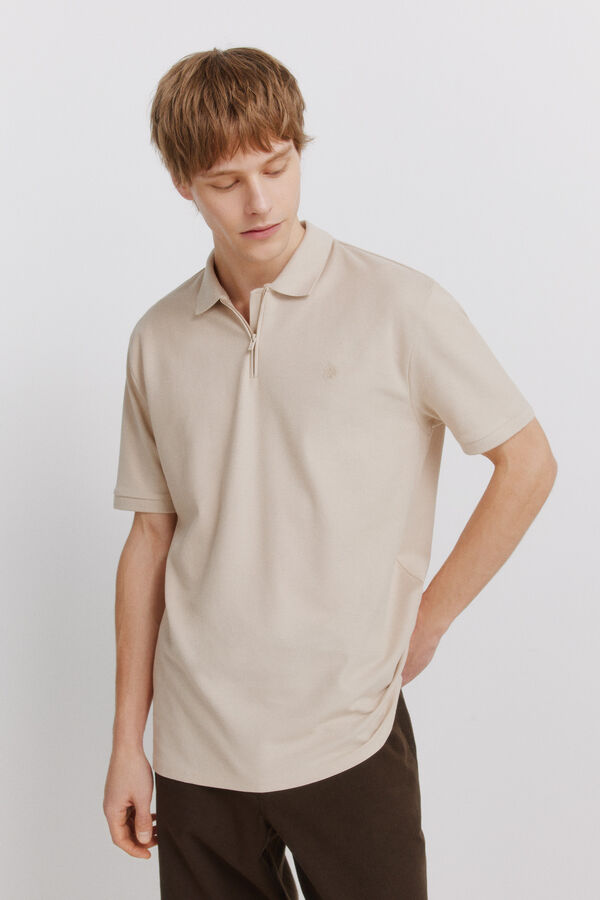 Springfield Polo piqu&eacute; fecho-&eacute;clair regular fit bege