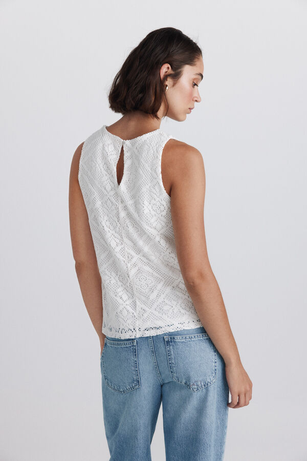 Springfield T-shirt sem mangas em crochet branco