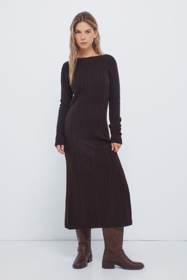 Springfield Vestido midi punto pointelle marrón