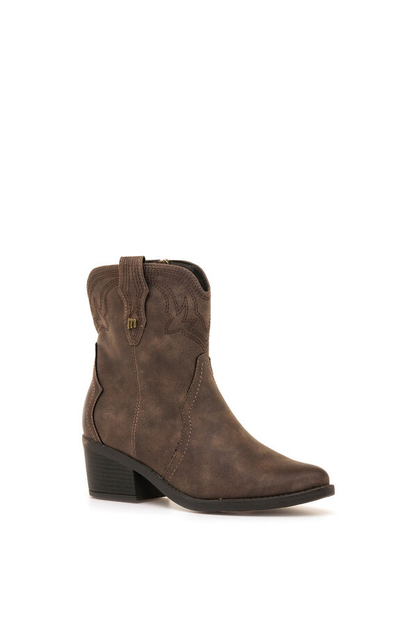 MTNG Botins cowboy com bordados e salto largo bege