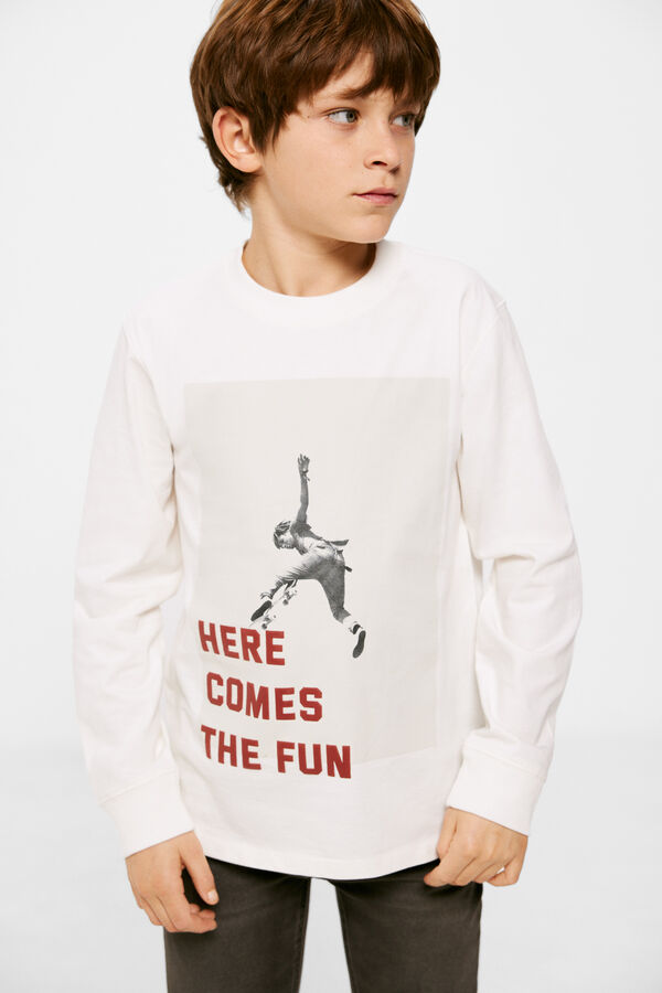Springfield Boys' "here comes the fun" thick T-shirt ecru