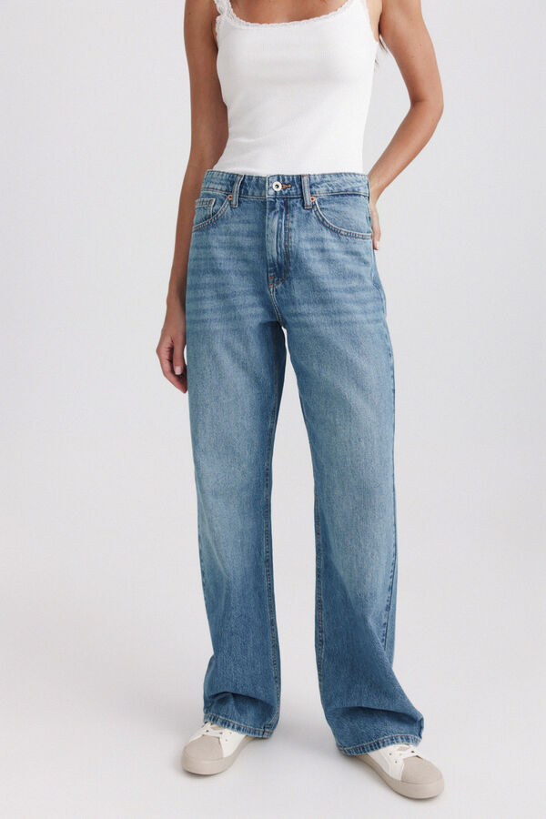 Springfield Jeans wide leg de cintura m&eacute;dia azul