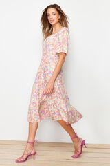 Trendyol Vestido midi decote cora&ccedil;&atilde;o multicolour
