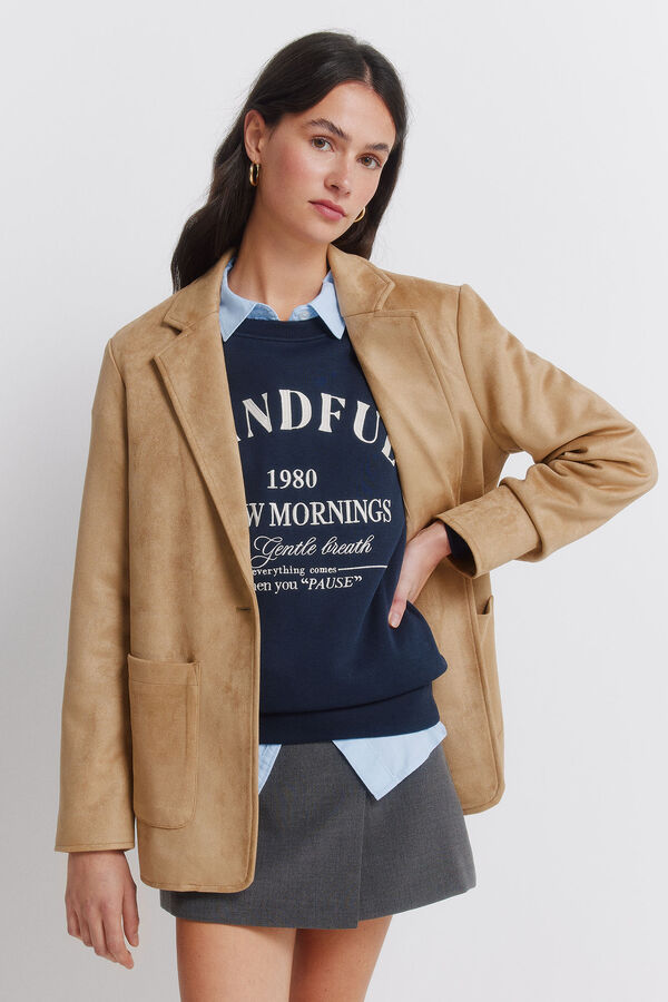 Springfield Blazer em camur&ccedil;a sint&eacute;tica camel