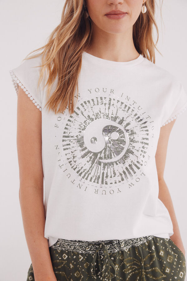 Springfield T-shirt gráfico étnico bege