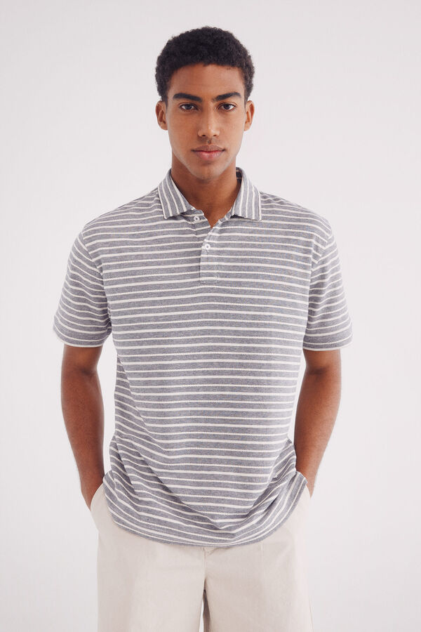 Springfield regular fit structured microstripe polo jersey blue