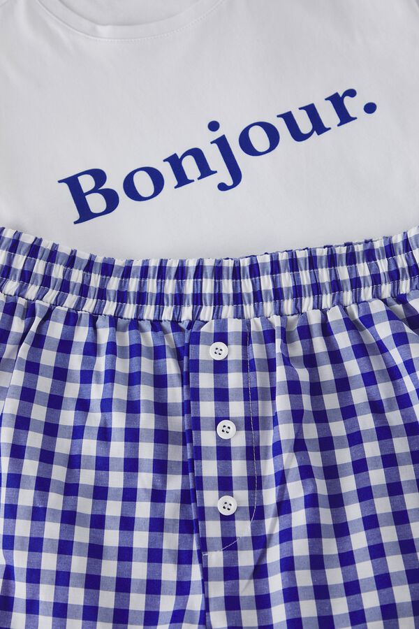 Trendyol Conjunto de pijama curto aos quadrados bege