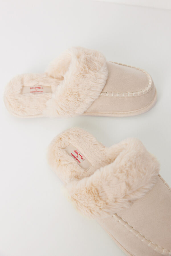 Womensecret Beige faux fur house slippers nude