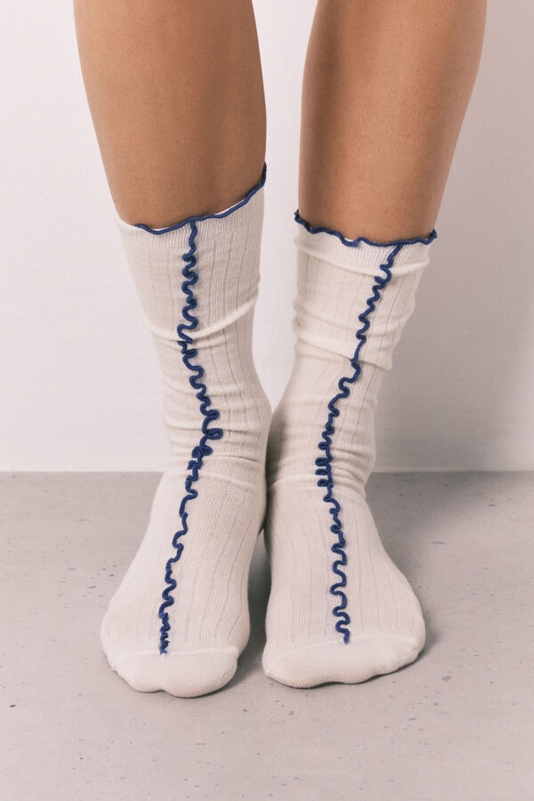 Women'secret Meias compridas com fio de contraste brancas branco