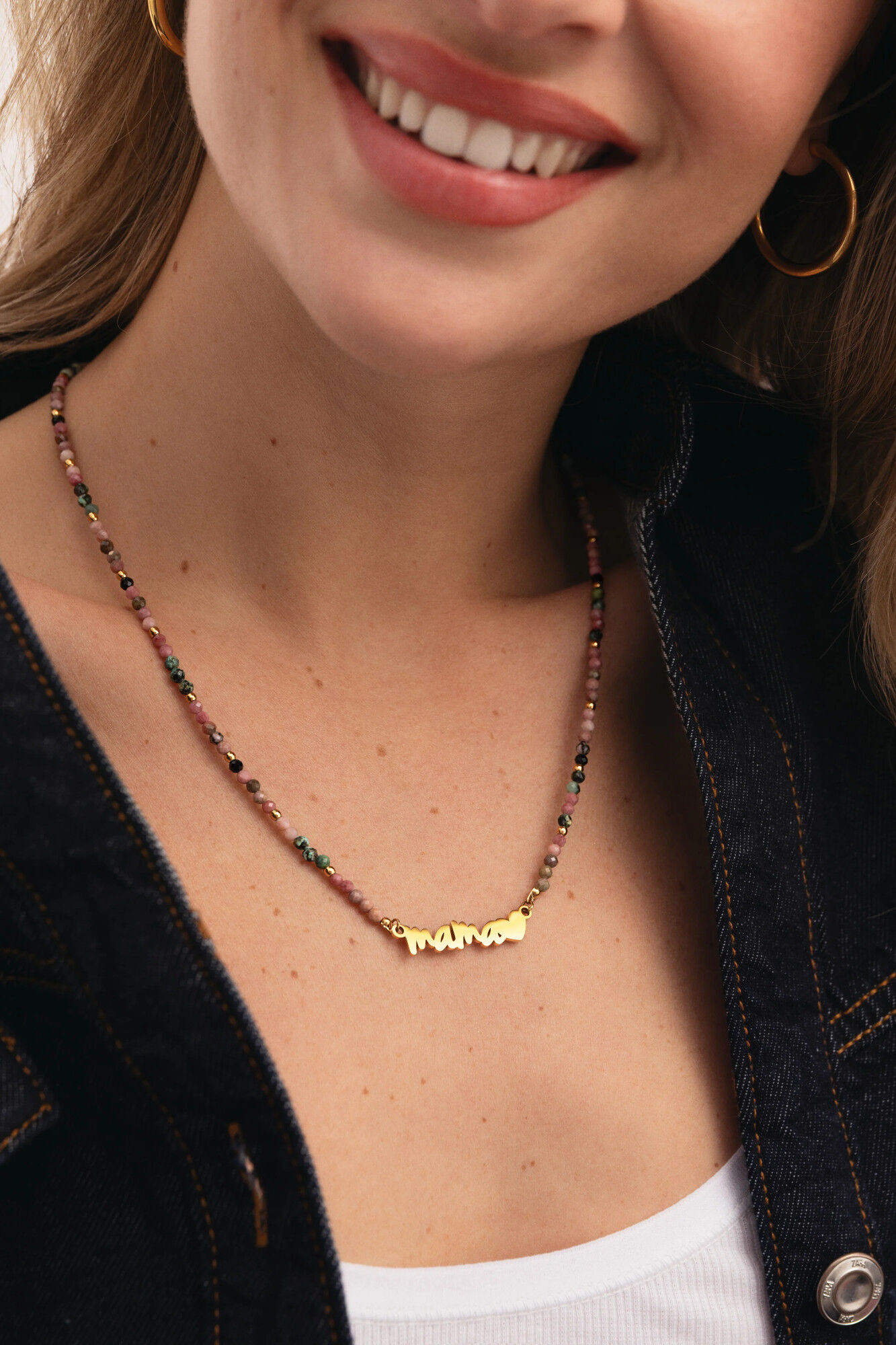 Singularu Collar Mam&aacute; Heart Tourmaline Acero Ba&ntilde;o Oro