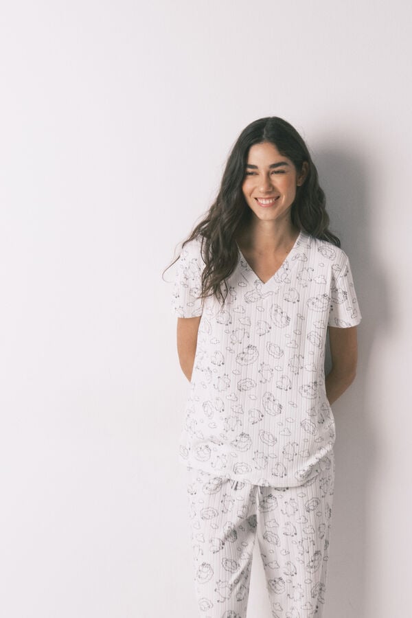 Women'secret Pijama canelado suave estampado Moomin branco branco