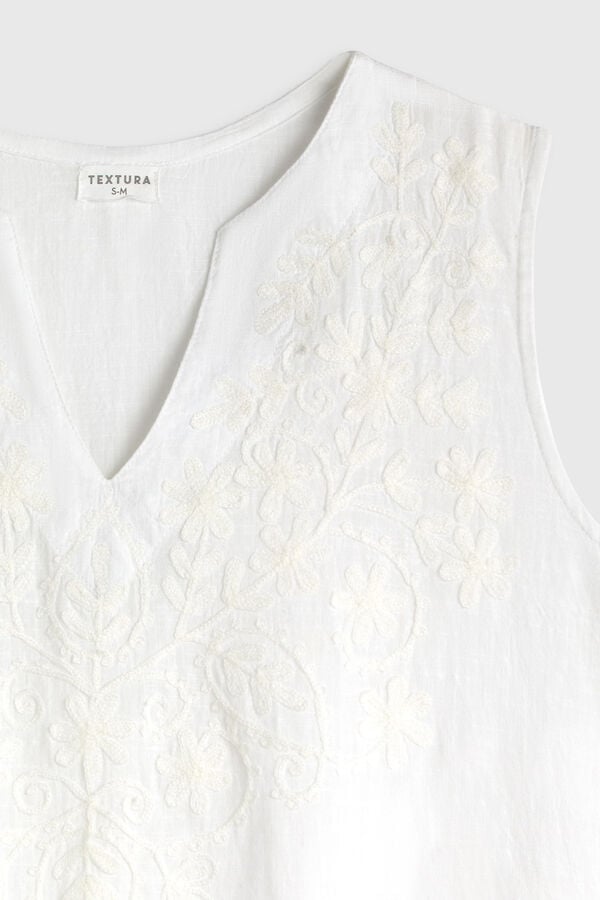 Textura T&uacute;nica de praia em algod&atilde;o bordada branco
