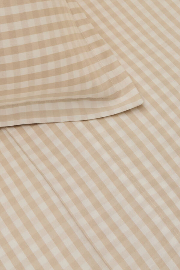 Textura Lençol de cetim de algodão xadrez Vichy bege