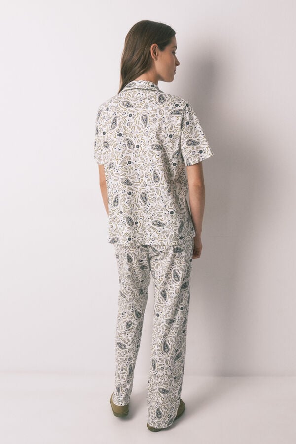 Women'secret Pijama camiseiro em algod&atilde;o estampado Paisley verde verde