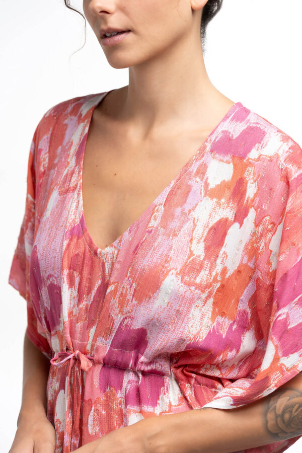 Abbacino Caftan de praia ajustável estampado vermelho