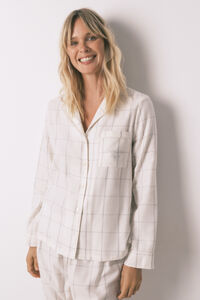 Women'secret Pijama camisero franela algod&oacute;n blanco print cuadros