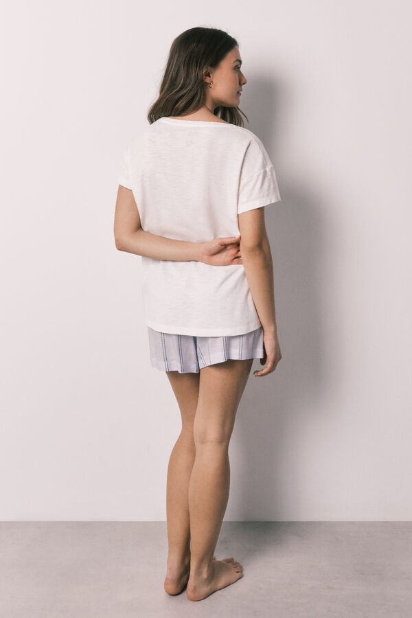 Women'secret Pijama curto em algod&atilde;o e viscose &agrave;s riscas bege