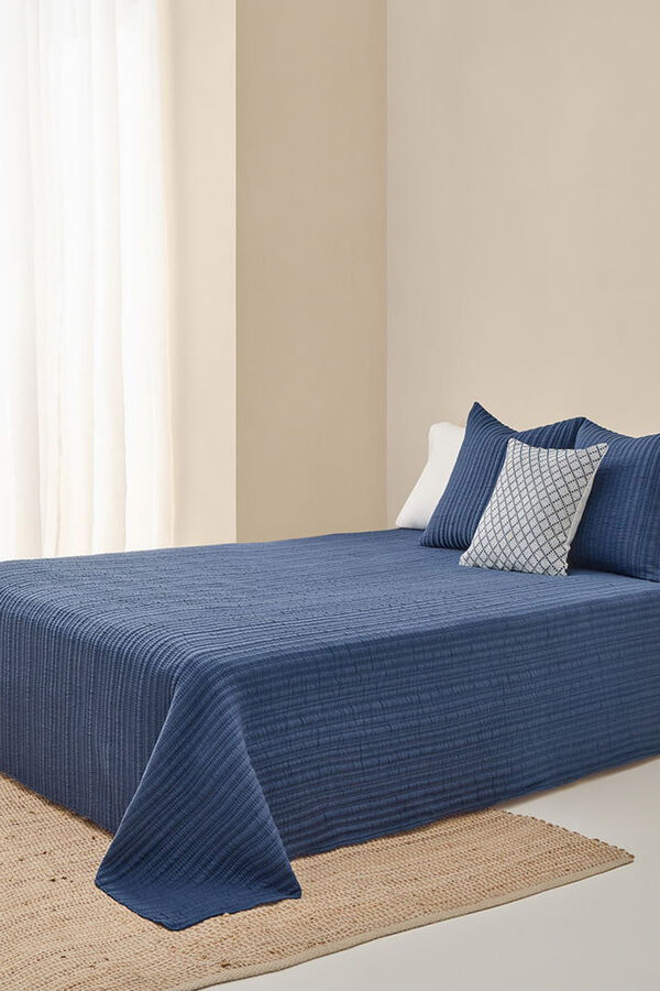 Textura Edredom liso reversível com costura azul