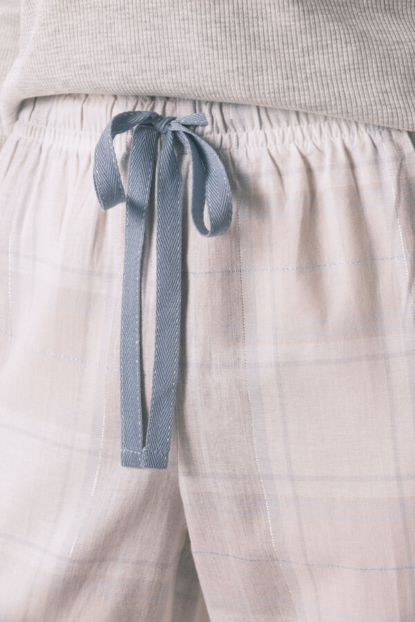 Women'secret Pijama comprido xadrez efeito brilho cinza cinzento