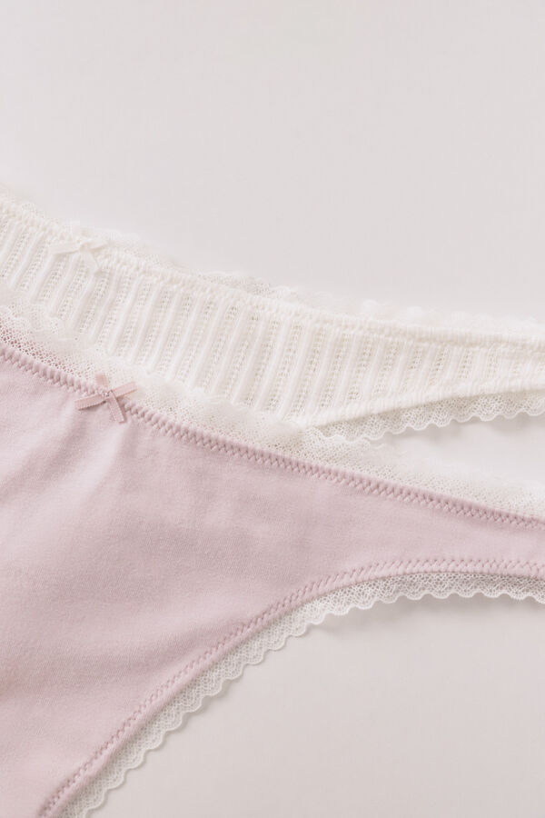 Women'secret Pack 2 tangas em algod&atilde;o rosa e estampado branco branco