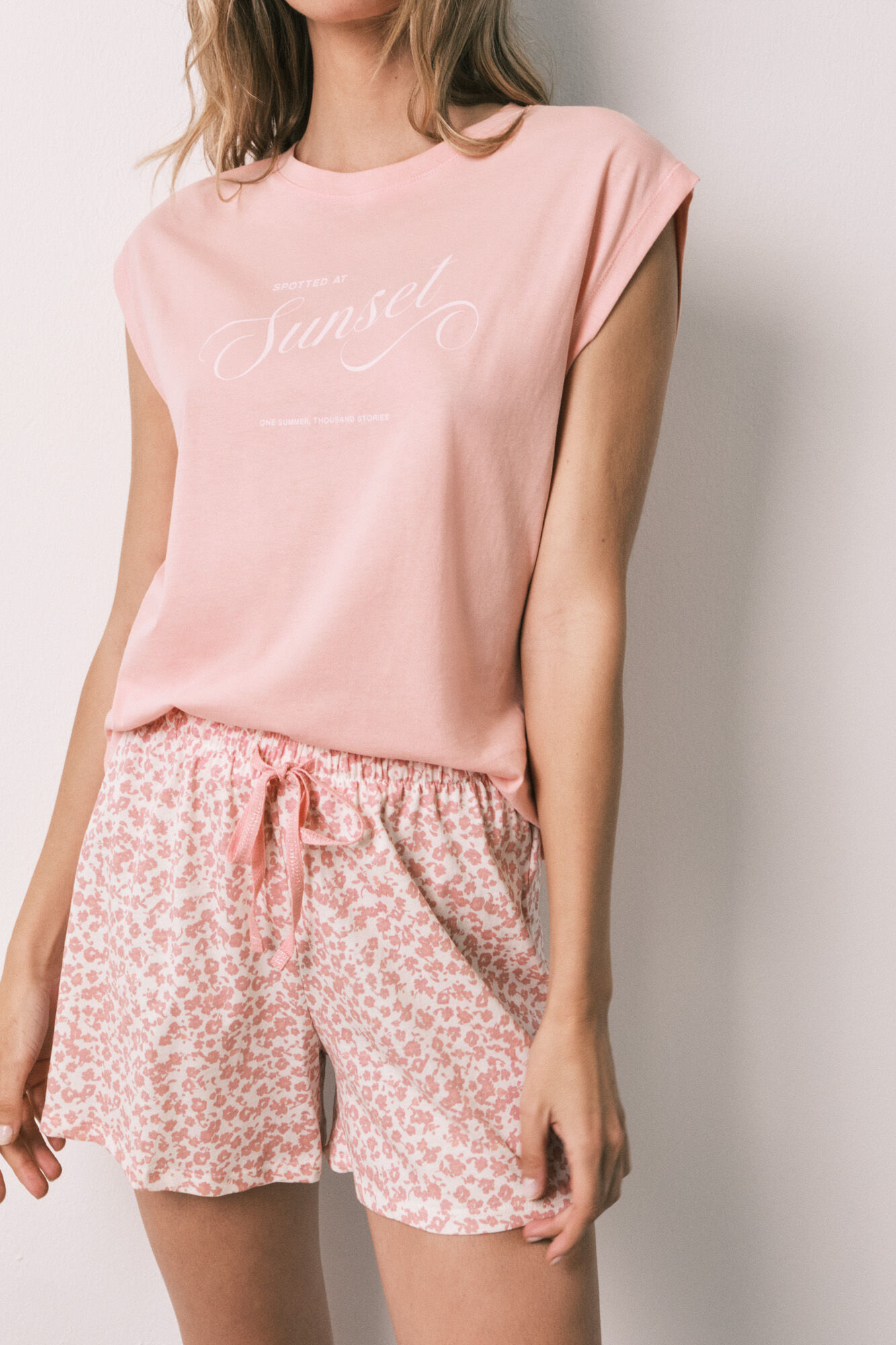 Women'secret Pijama curto em algod&atilde;o rosa miniflor