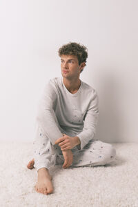 Women'secret Pijama comprido masculino 100% algodão cinza 