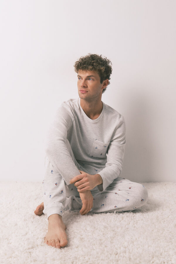 Women'secret Pijama comprido masculino 100% algodão cinza  cinzento