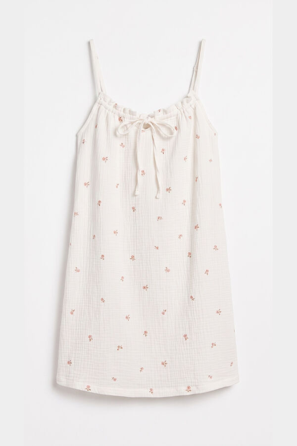 Women'secret Camisa de dormir curta de al&ccedil;as em algod&atilde;o branco bege