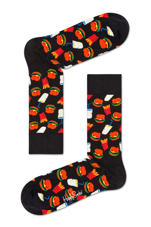 Happy Socks Meias com hambúrguer preto