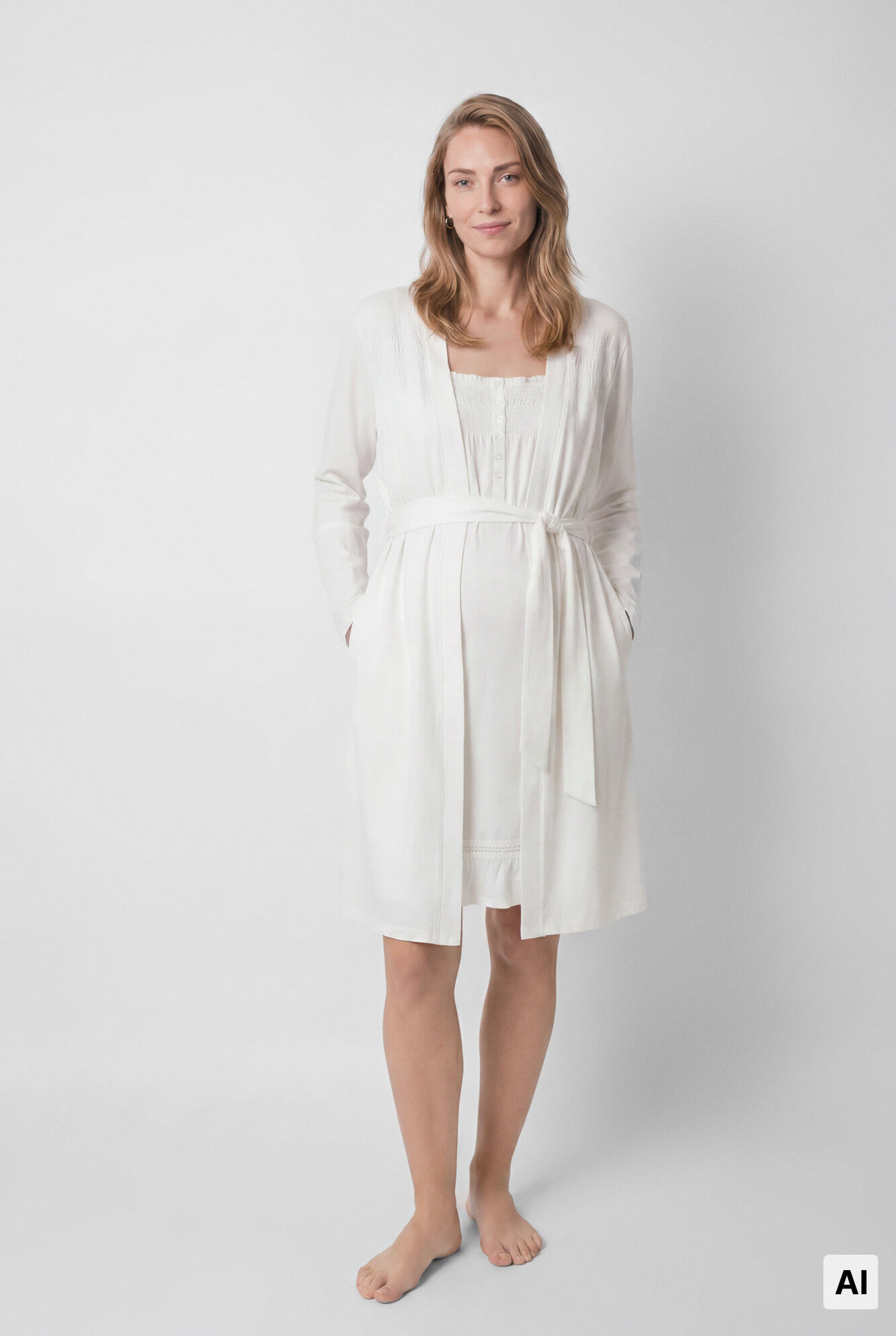 Women'secret Robe em algod&atilde;o com cinto branco
