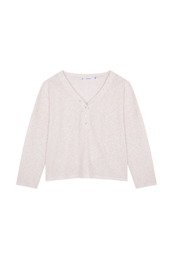 Women'secret T-shirt de manga manga waffle marfim bege