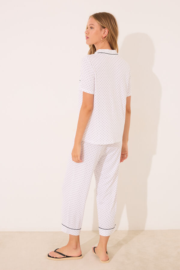 Women'secret Pijama camiseiro capri branca de bolinhas branco