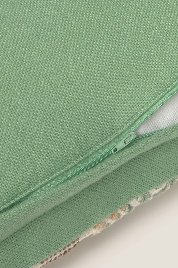 Textura Capa de almofada bordada com pompons verde