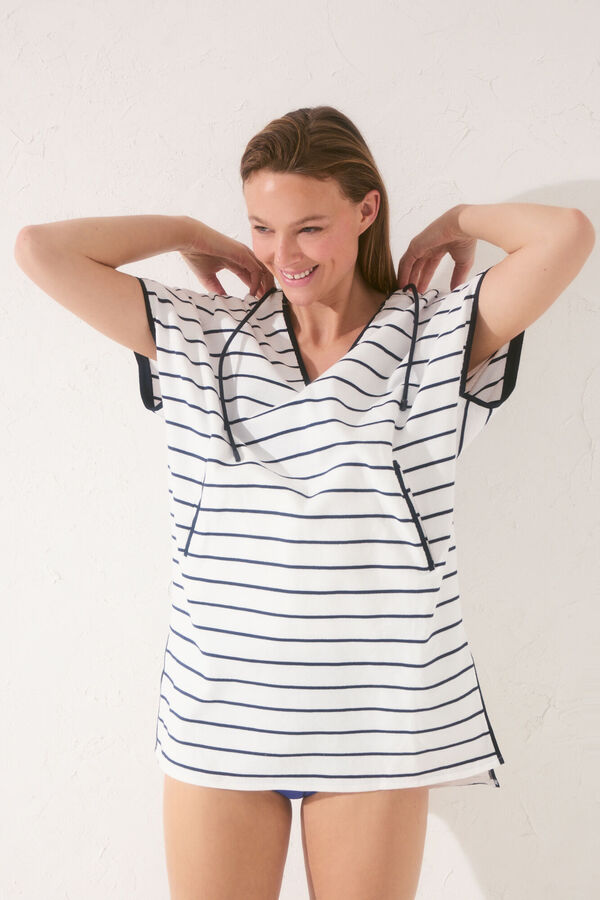 Women'secret Vestido de pelúcia riscas azul marinho azul