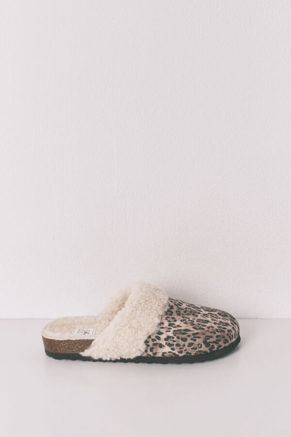 Women'secret Chinelos de quarto estilo borrego de carneiro com estampa animal cru